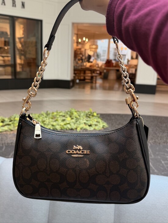 Coach Handbags - Coach Teri Walnut Black Signature Shoulder Bag